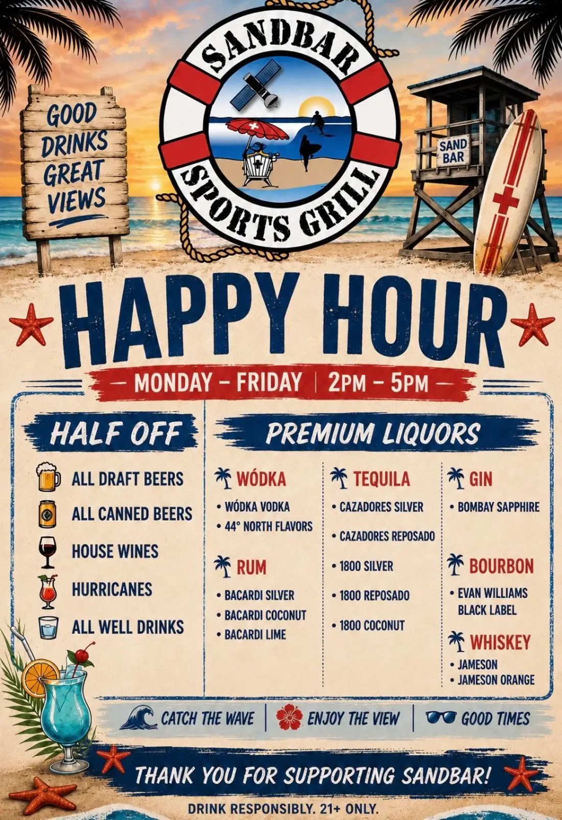 Come check out our Happy Hour! 2pm-5pm!