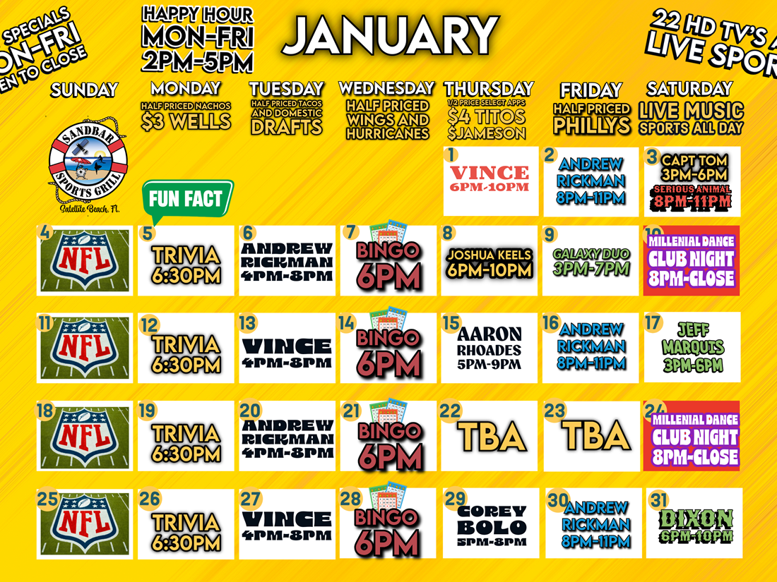 JANUARY CALENDAR OF EVENTS